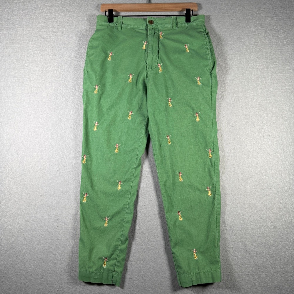 J.Crew Mens Green Corduroy Hula Girl Embroidered Pants 30x32 Style 67312 SP 05‎